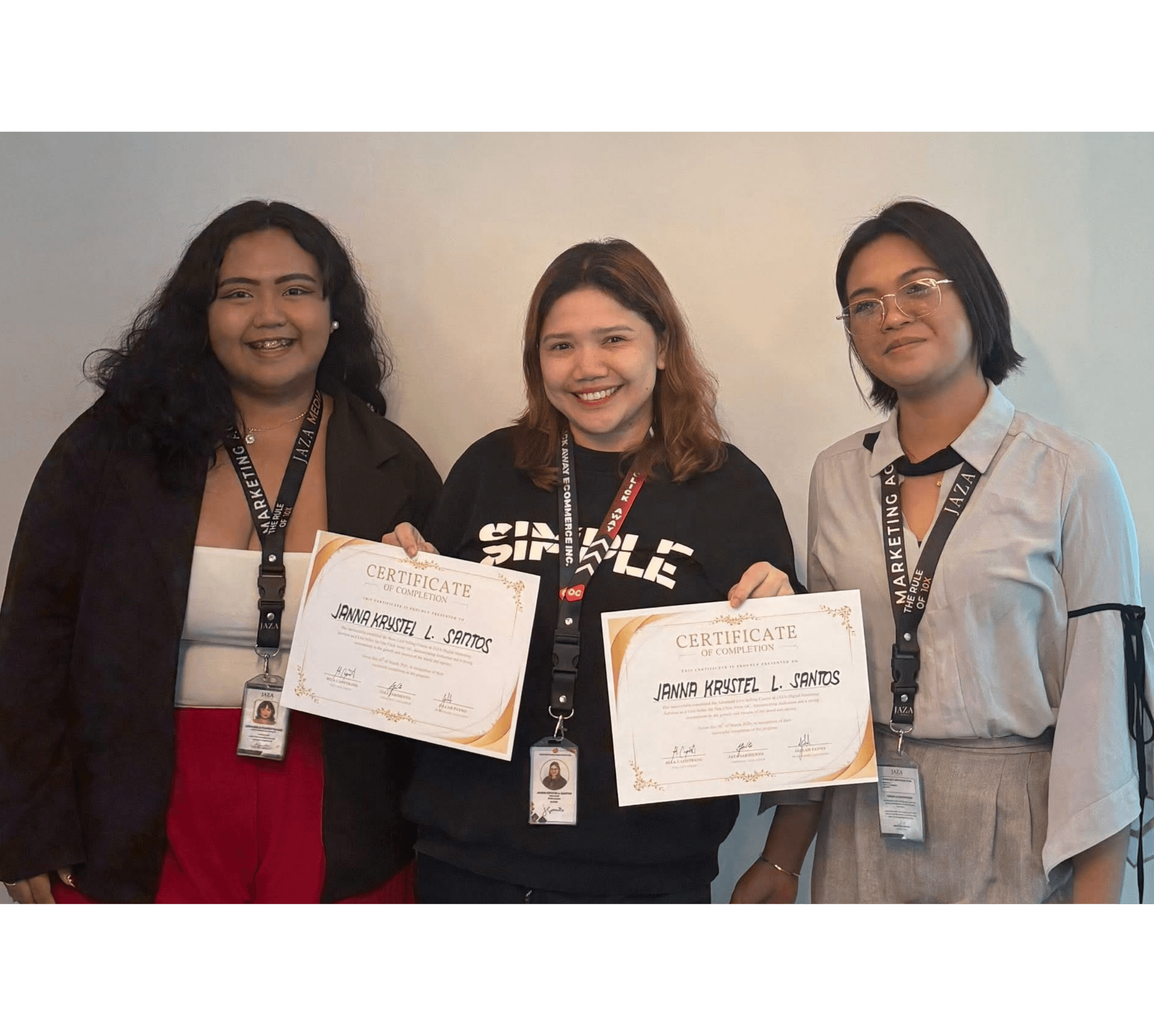 JAZA Media teammates with certificates